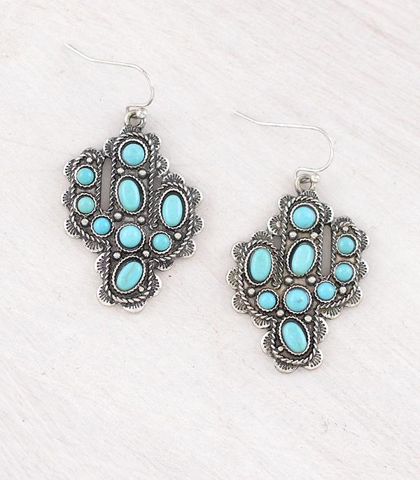 New Arrival :: Wholesale Western Turquoise Cactus Earrings