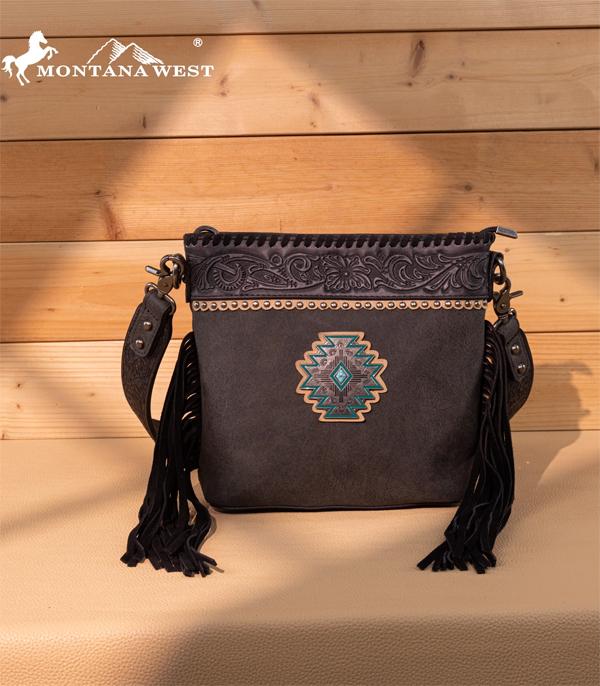 New Arrival :: Wholesale Tooled Aztec Concho Crossbody Bag