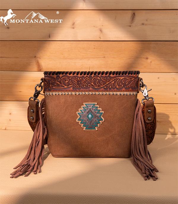 New Arrival :: Wholesale Tooled Aztec Concho Crossbody Bag