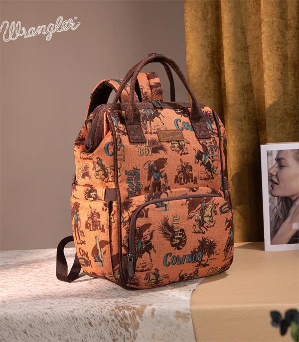 MONTANAWEST BAGS :: WESTERN PURSES :: Wholesale Wrangler Vintage Cowboy Print Backpack