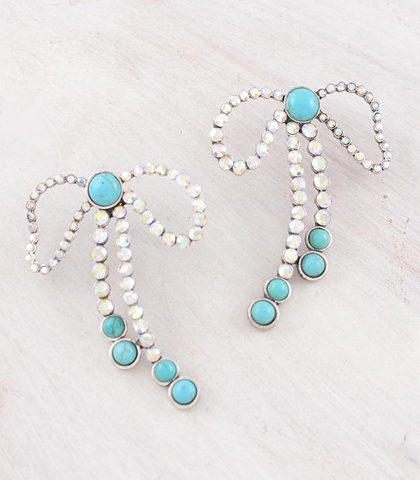 New Arrival :: Wholesale Western Turquoise Ab Stone Bow Earrings