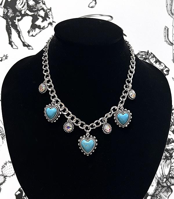 New Arrival :: Wholesale Western Turquoise Heart Charm Necklace