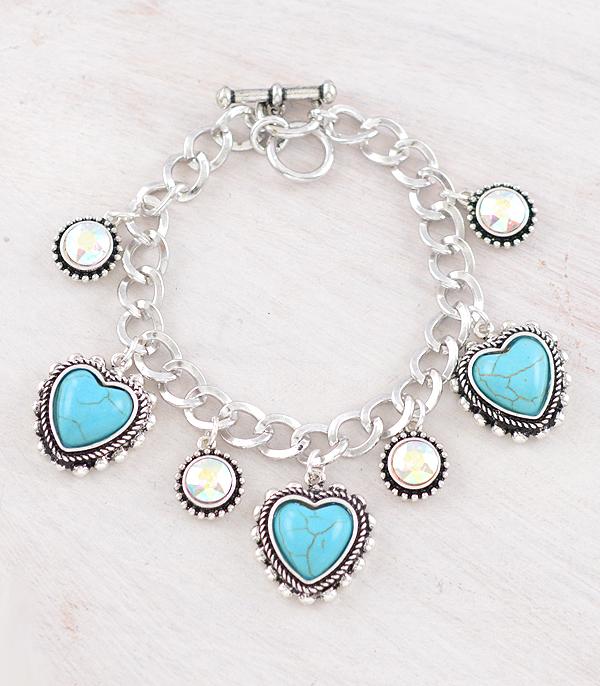 New Arrival :: Wholesale Western Turquoise Heart Charm Bracelet