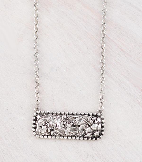 New Arrival :: Wholesale Western Floral Tooling Bar Necklace