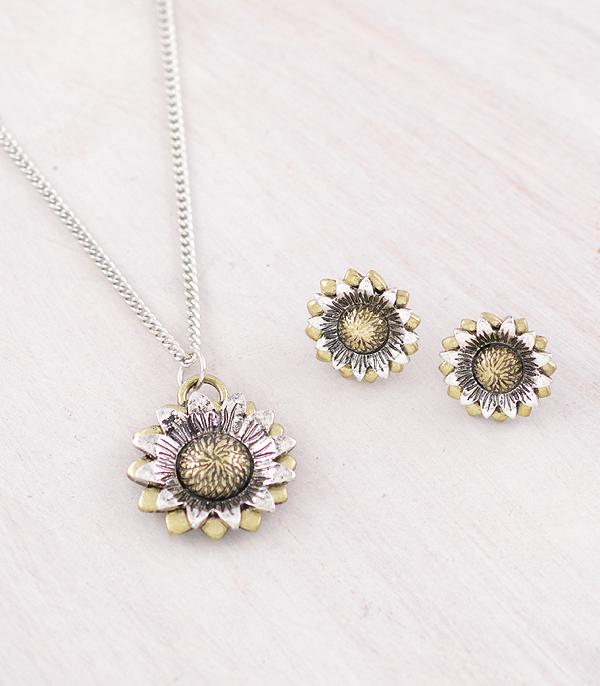 New Arrival :: Wholesale Western Sunflower Pendant Necklace Set