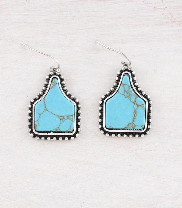New Arrival :: Wholesale Western Turquoise Cattle Tag Earrings