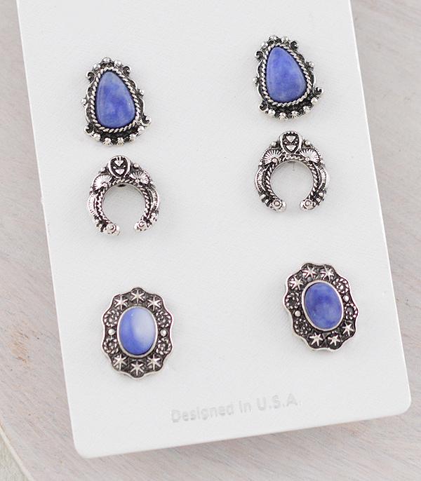 New Arrival :: Wholesale 3PC Set Western Lapis Earrings