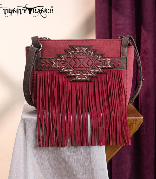 New Arrival :: Wholesale Aztec Tooled Fringe Crossbody Bag