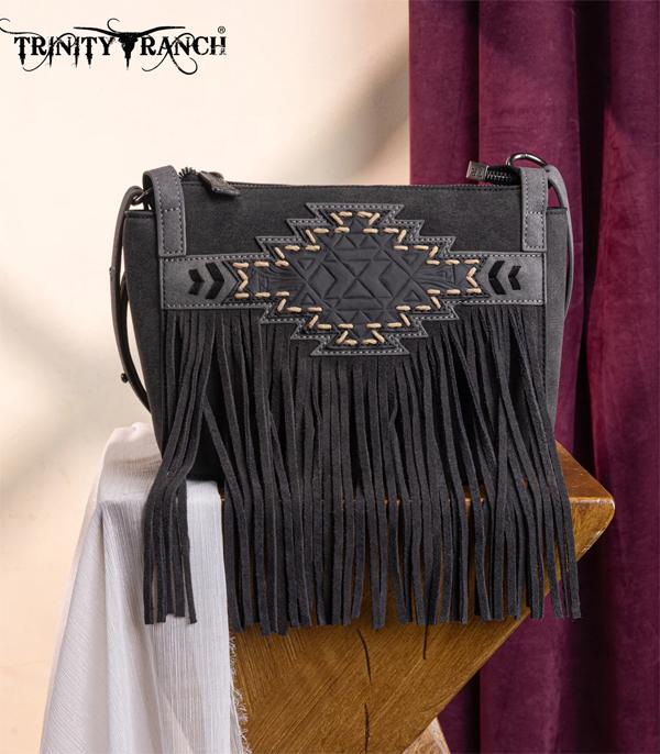 New Arrival :: Wholesale Aztec Tooled Fringe Crossbody Bag