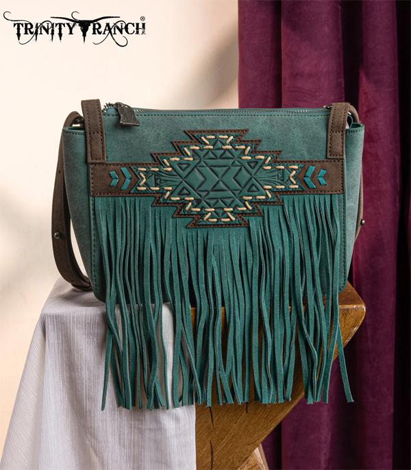 New Arrival :: Wholesale Aztec Tooled Fringe Crossbody Bag