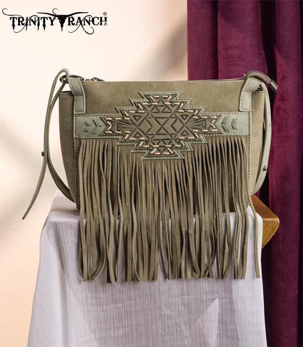 New Arrival :: Wholesale Aztec Tooled Fringe Crossbody Bag
