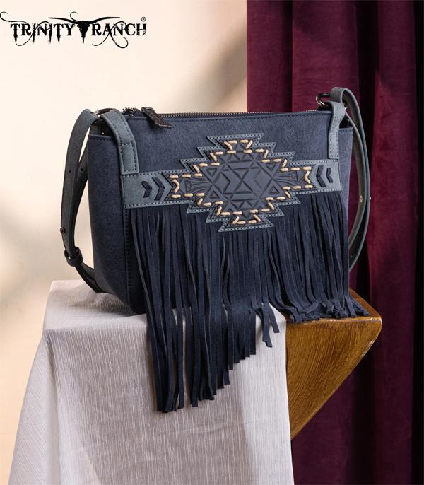 New Arrival :: Wholesale Aztec Tooled Fringe Crossbody Bag