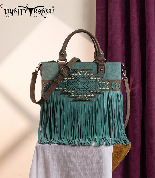 MONTANAWEST BAGS :: TRINITY RANCH BAGS :: Wholesale Aztec Tooled Fringe Tote Crossbody Bag