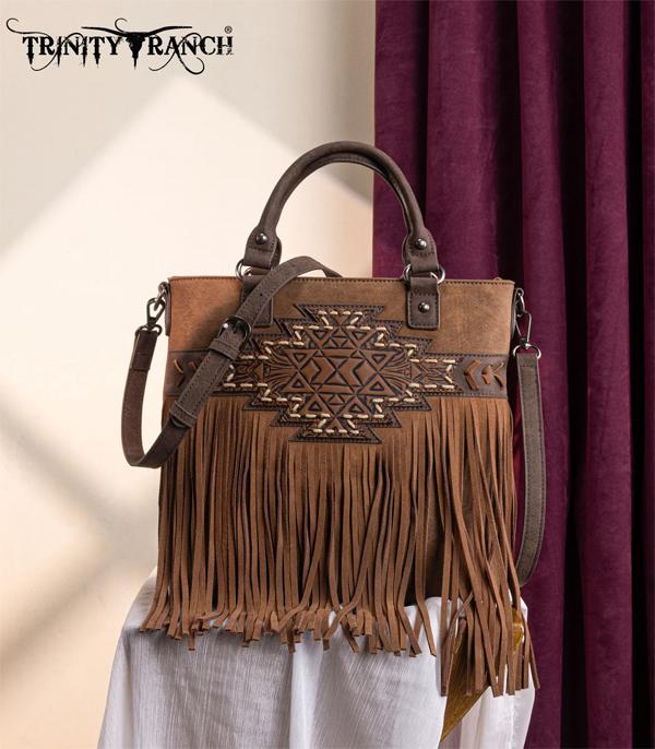 MONTANAWEST BAGS :: TRINITY RANCH BAGS :: Wholesale Aztec Tooled Fringe Tote Crossbody Bag