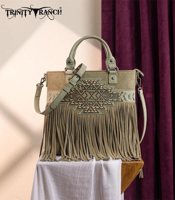 MONTANAWEST BAGS :: TRINITY RANCH BAGS :: Wholesale Aztec Tooled Fringe Tote Crossbody Bag