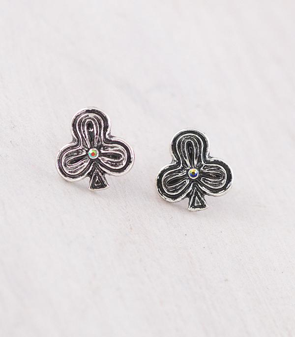 EARRINGS :: WESTERN POST EARRINGS :: Wholesale Western Ace of Clover Stud Earrings