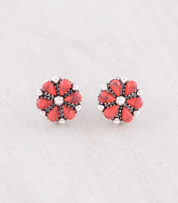 New Arrival :: Wholesale Western Red Flower Concho Earrings