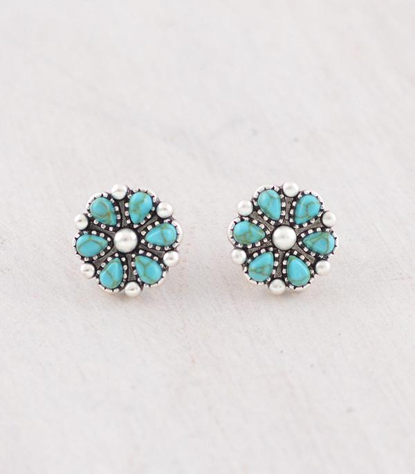New Arrival :: Wholesale Western Turquoise Flower Concho Earrings