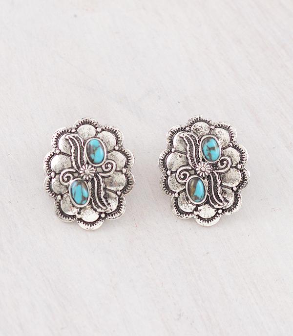 New Arrival :: Wholesale Western Turquoise Concho Earrings