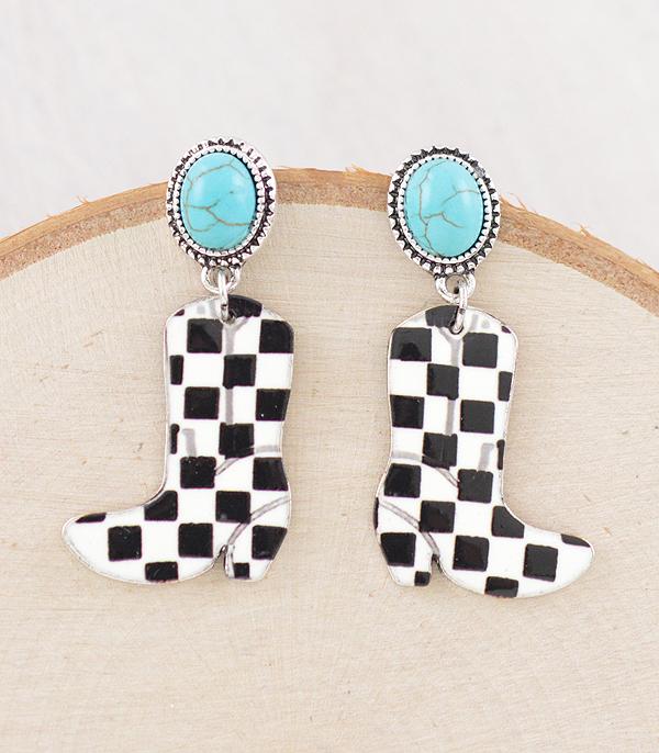 New Arrival :: Wholesale Western Checkered Cowgirl Boot Earrings