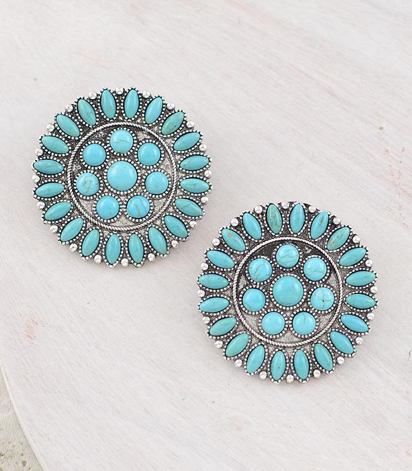 New Arrival :: Wholesale Western Large Turquoise Concho Earrings
