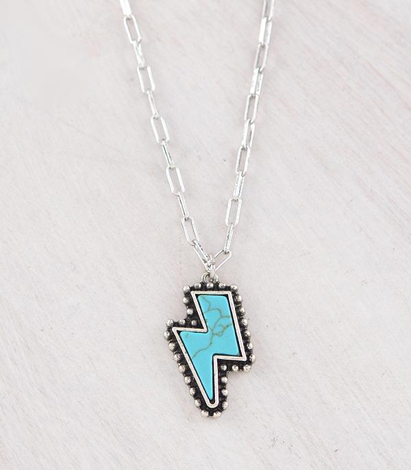NECKLACES :: CHAIN WITH PENDANT :: Wholesale Western Turquoise Bolt Necklace