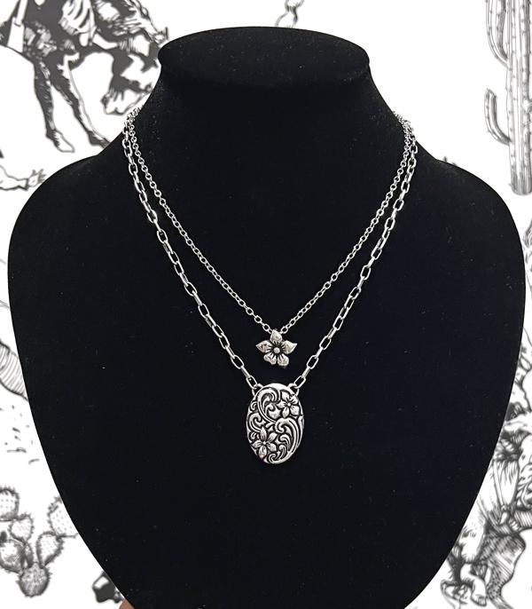 New Arrival :: Wholesale Western Floral Tooling Pendant Necklace