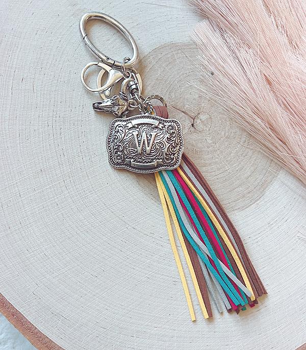 INITIAL JEWELRY :: GIFT ITEM :: Wholesale Western Initial Buckle Tassel Keychain