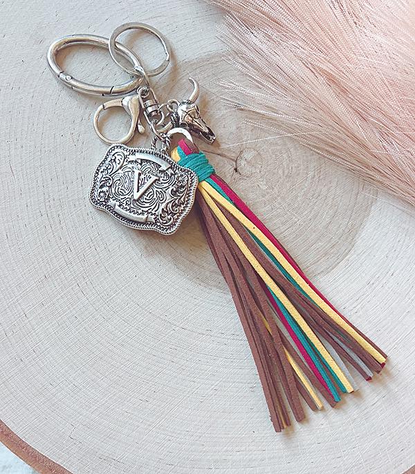 INITIAL JEWELRY :: GIFT ITEM :: Wholesale Western Initial Buckle Tassel Keychain