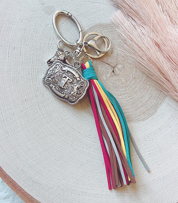 INITIAL JEWELRY :: GIFT ITEM :: Wholesale Western Initial Buckle Tassel Keychain