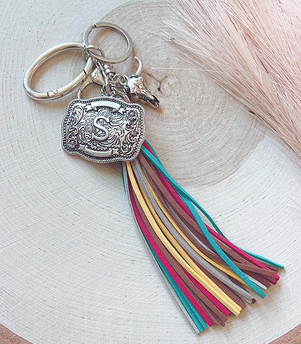 INITIAL JEWELRY :: GIFT ITEM :: Wholesale Western Initial Buckle Tassel Keychain
