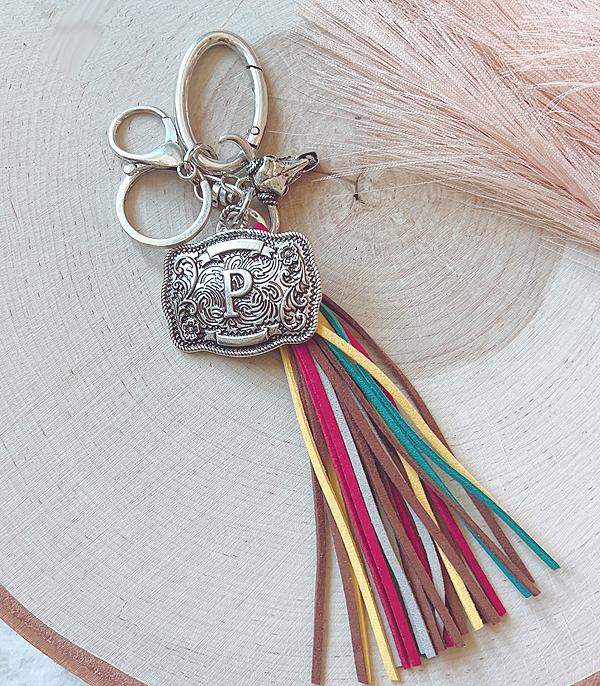 INITIAL JEWELRY :: GIFT ITEM :: Wholesale Western Initial Buckle Tassel Keychain