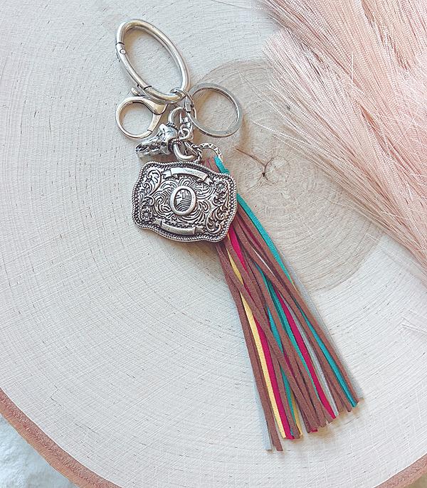 INITIAL JEWELRY :: GIFT ITEM :: Wholesale Western Initial Buckle Tassel Keychain