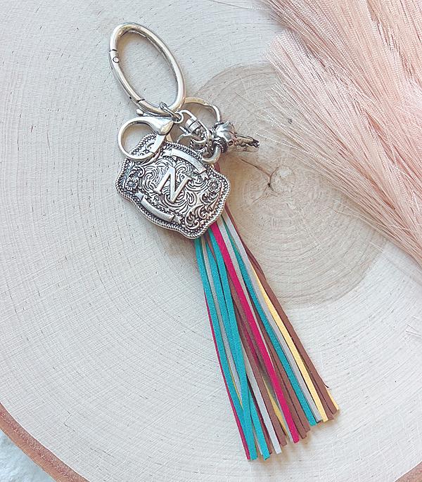 INITIAL JEWELRY :: GIFT ITEM :: Wholesale Western Initial Buckle Tassel Keychain