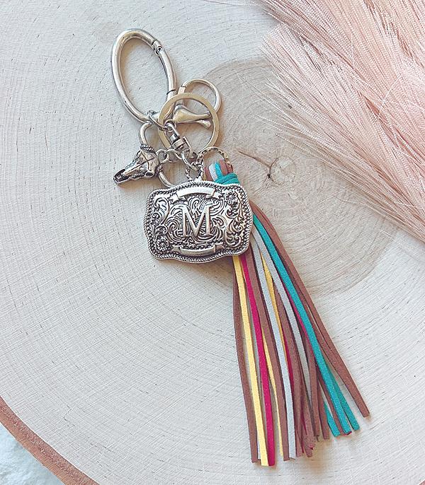 INITIAL JEWELRY :: GIFT ITEM :: Wholesale Western Initial Buckle Tassel Keychain