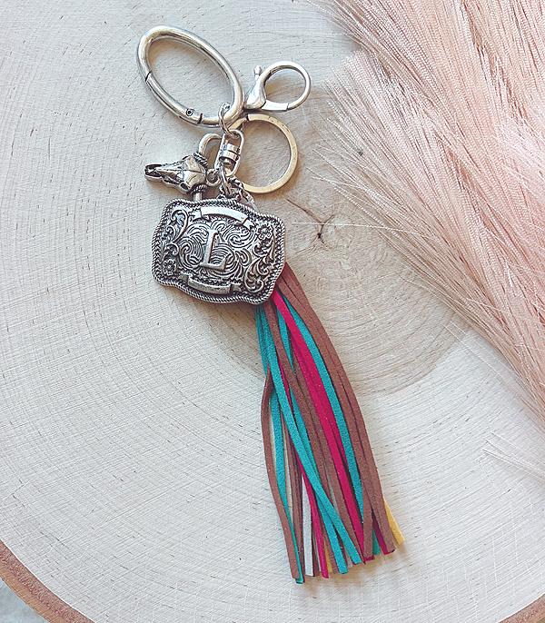 INITIAL JEWELRY :: GIFT ITEM :: Wholesale Western Initial Buckle Tassel Keychain