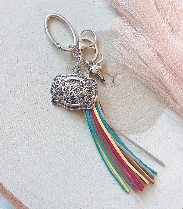 INITIAL JEWELRY :: GIFT ITEM :: Wholesale Western Initial Buckle Tassel Keychain