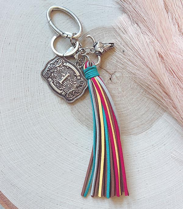 INITIAL JEWELRY :: GIFT ITEM :: Wholesale Western Initial Buckle Tassel Keychain