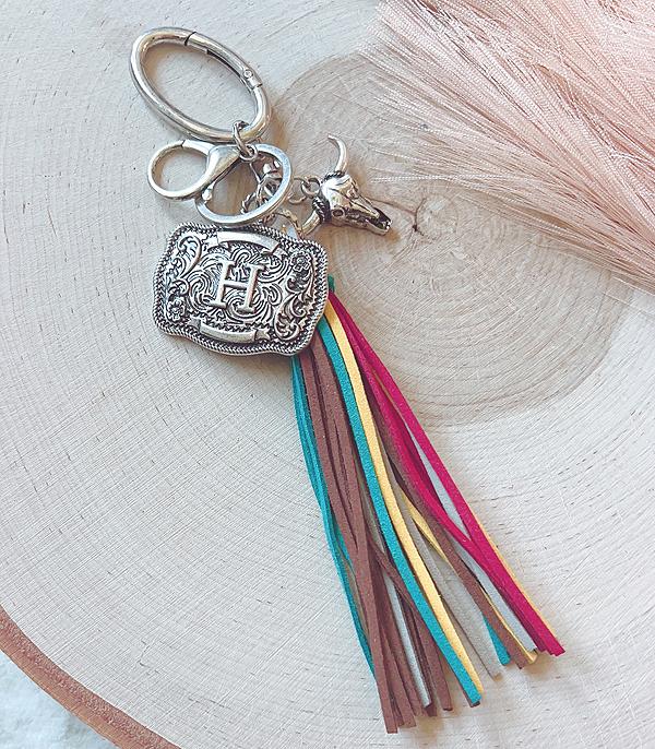INITIAL JEWELRY :: GIFT ITEM :: Wholesale Western Initial Buckle Tassel Keychain