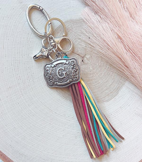 INITIAL JEWELRY :: GIFT ITEM :: Wholesale Western Initial Buckle Tassel Keychain