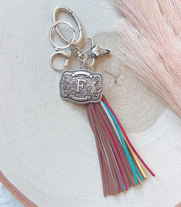 INITIAL JEWELRY :: GIFT ITEM :: Wholesale Western Initial Buckle Tassel Keychain