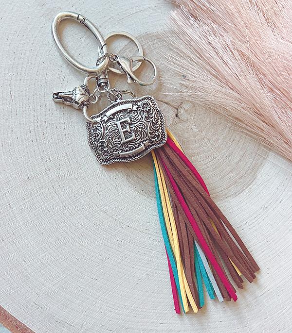 INITIAL JEWELRY :: GIFT ITEM :: Wholesale Western Initial Buckle Tassel Keychain