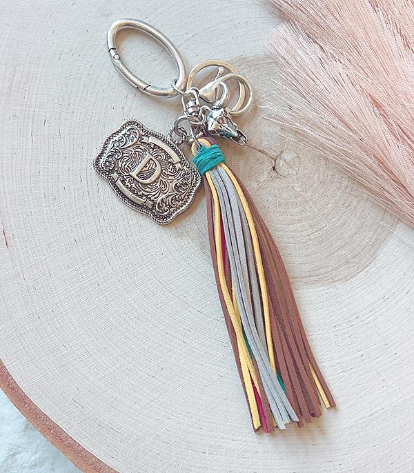 INITIAL JEWELRY :: GIFT ITEM :: Wholesale Western Initial Buckle Tassel Keychain