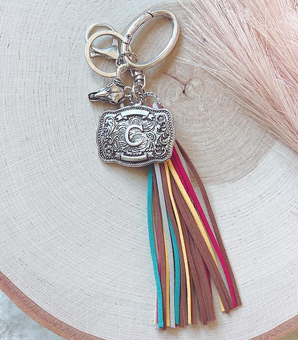 INITIAL JEWELRY :: GIFT ITEM :: Wholesale Western Initial Buckle Tassel Keychain