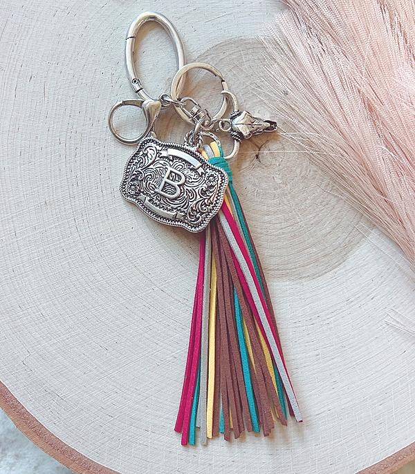 INITIAL JEWELRY :: GIFT ITEM :: Wholesale Western Initial Buckle Tassel Keychain