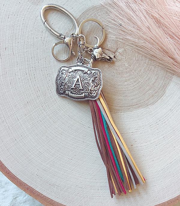 INITIAL JEWELRY :: GIFT ITEM :: Wholesale Western Initial Buckle Tassel Keychain
