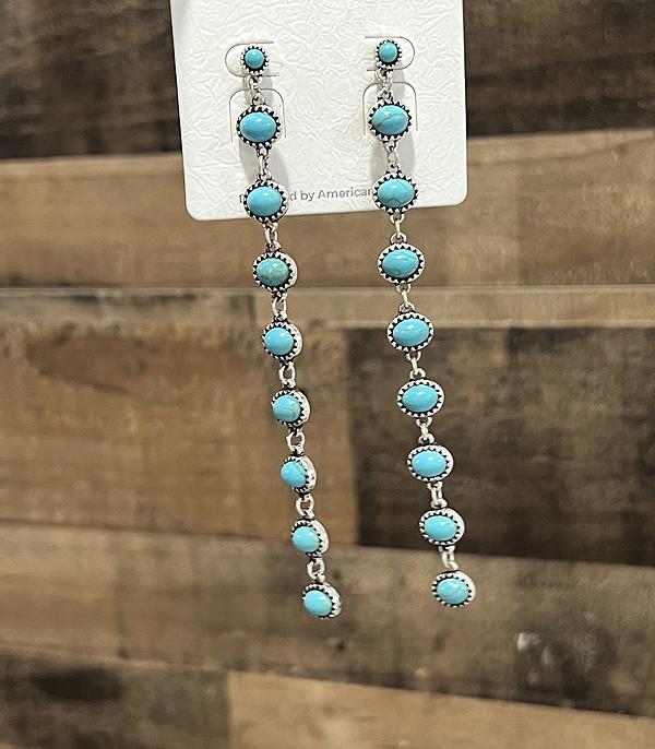 New Arrival :: Wholesale Western Turquoise Long Drop Earrings