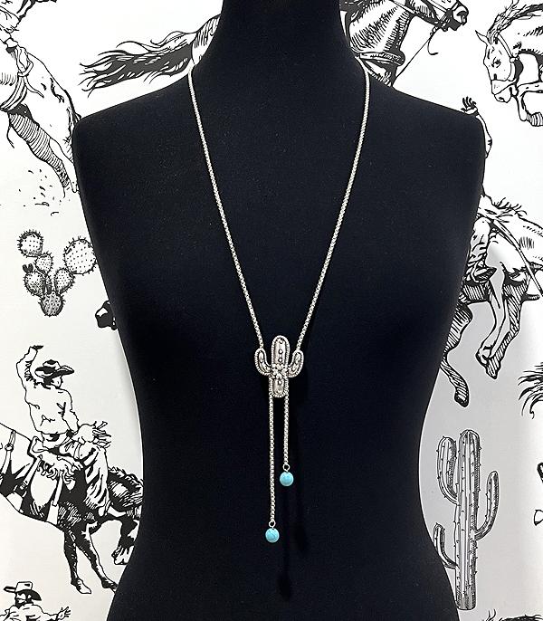New Arrival :: Wholesale Western Cactus Pendant Long Necklace