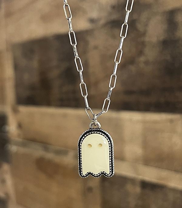 <font color=GREEN>HOLIDAYS</font> :: JEWELRY I BAGS :: Wholesale Western Halloween Ghost Necklace