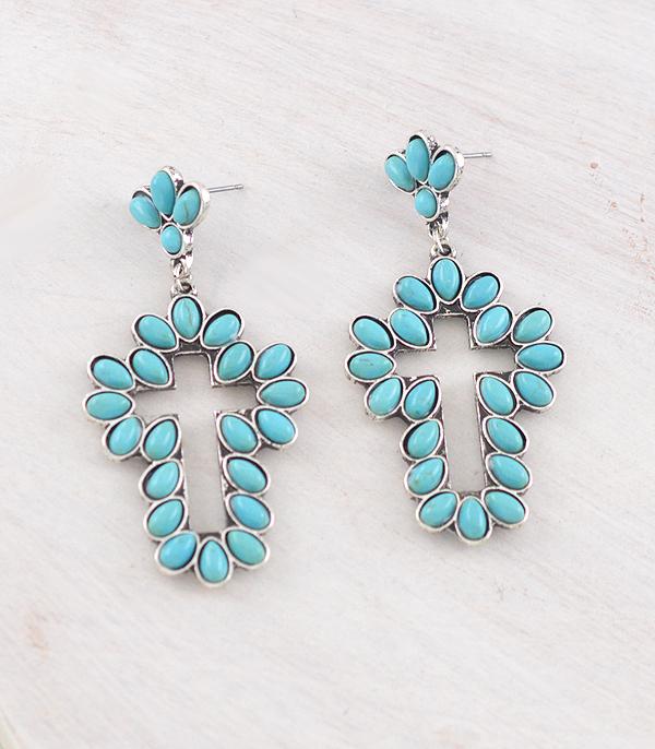 New Arrival :: Wholesale Western Turquoise Cross Earrings